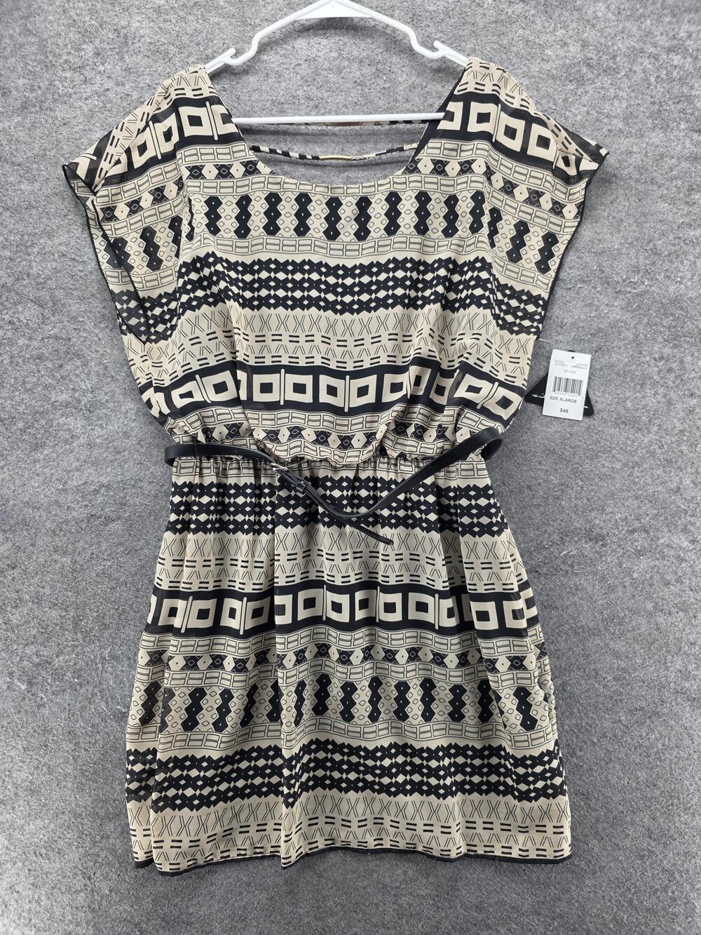 City Triangles Dress Womens XL Beige V-Neck Blouson Sundress Geometric Lined